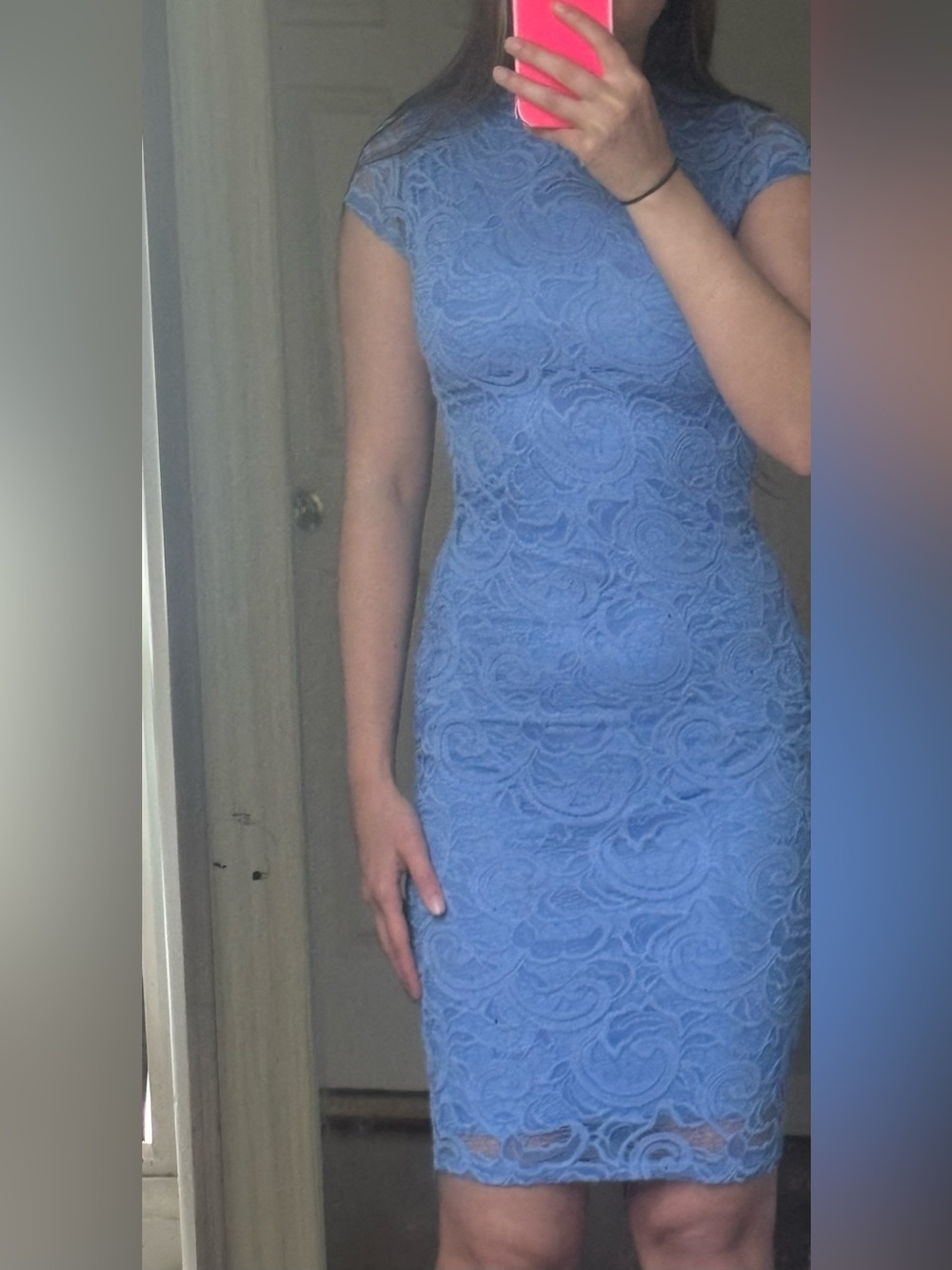 Windsor Sky-Blue Lace Midi Sheath Dress
